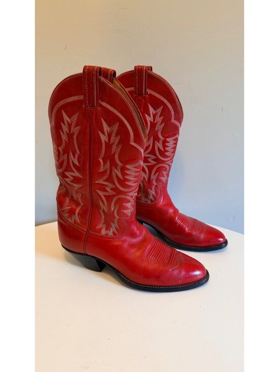 Vintage Tony Lama Red Leather Cowboy Boots Men\'s Size 10 D Black Label USA main image 5